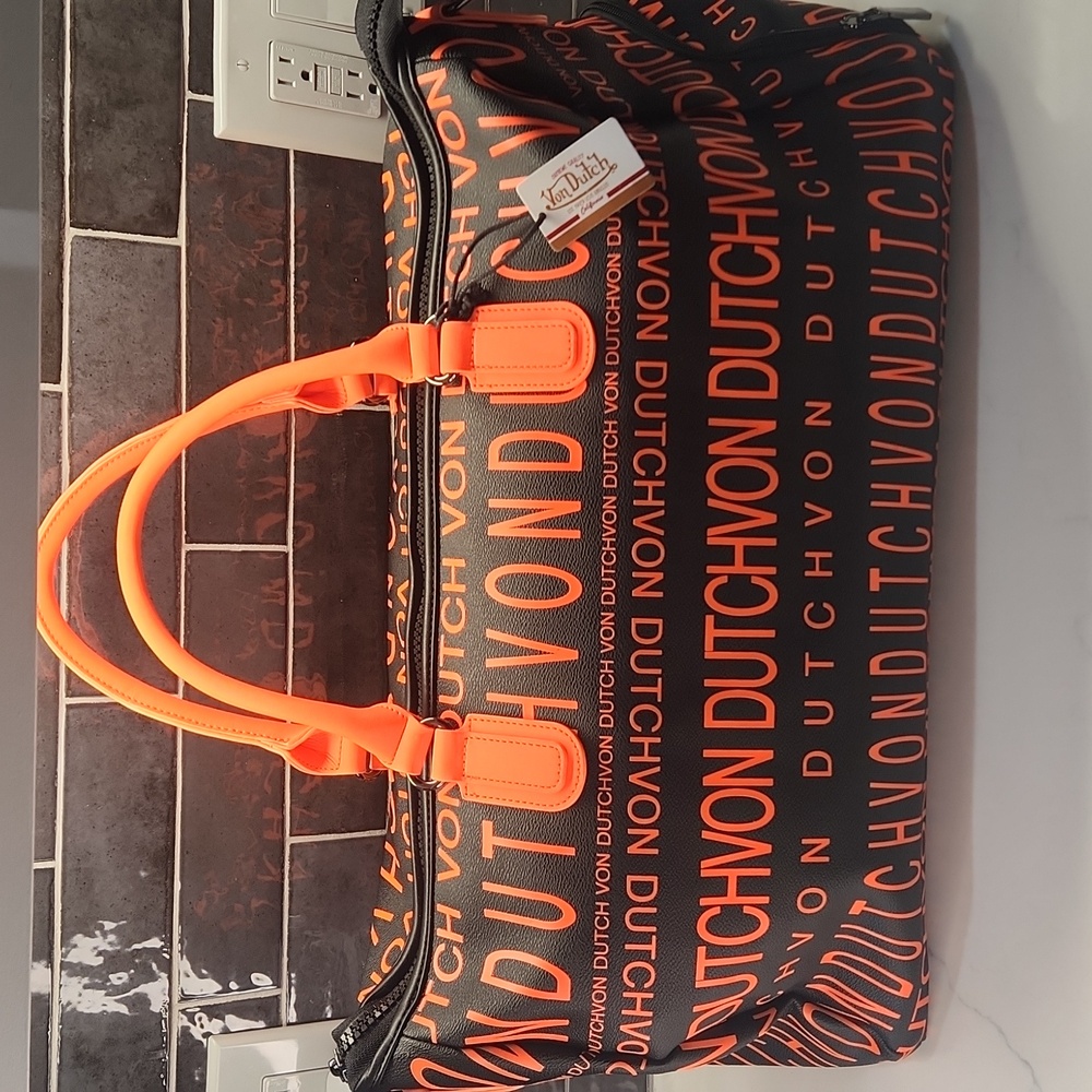 Von Dutch Monogram Black & Orange Duffle Bag NWT